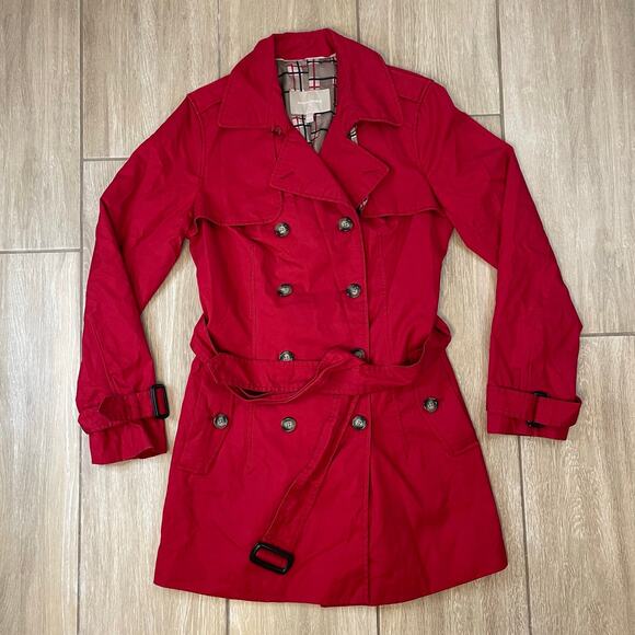 Banana Republic Red Double Breasted Trench Coat Women’s Medium Belted Lined - Picture 1 of 8